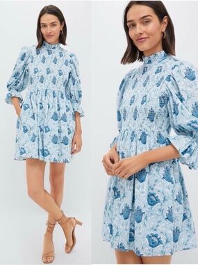 HYACINTH HOUSE Teal Leafy Floral Smocked Larah Mini Dress Size Small NWT